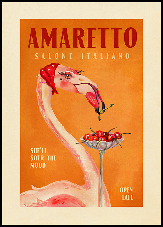 Amaretto Flamingo Art Deco Italienisches Café Reisekunst Poster