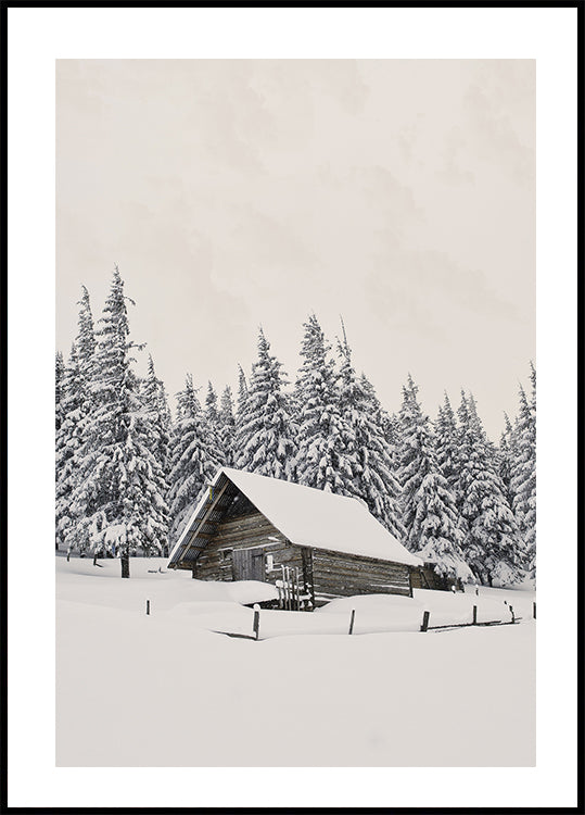Poster „Hütte im Schnee“ - Posterbox.dk