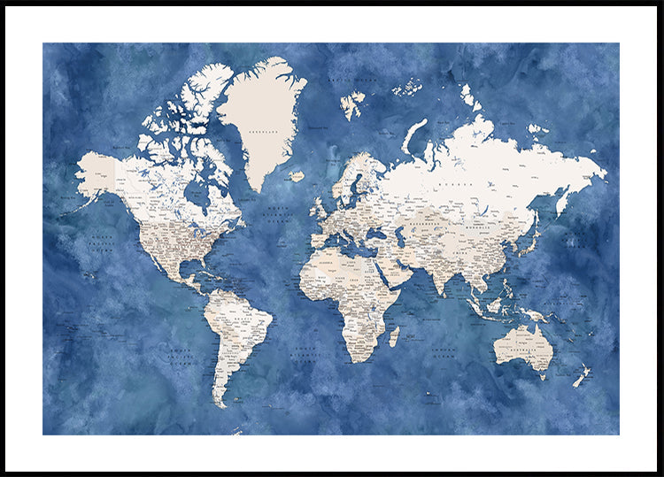 Detaillierte Weltkarte mit Städten, Sabeen Poster