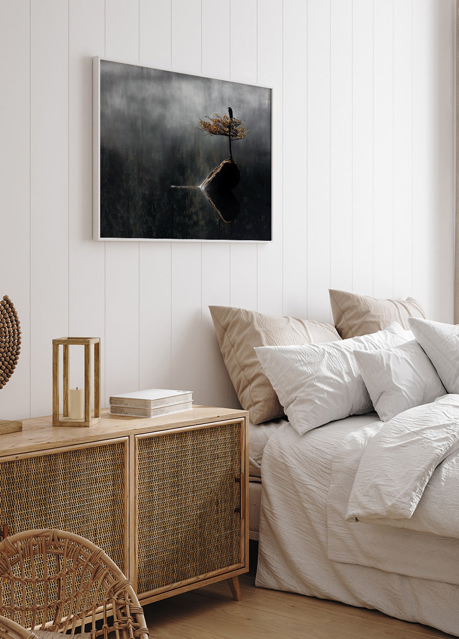 Reiher sitzt auf dem Bonsai-Baum-Poster - Posterbox.dk