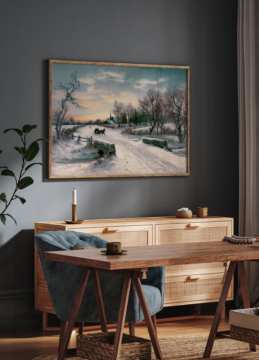Pferd und Kutsche im Schnee Poster - Posterbox.dk