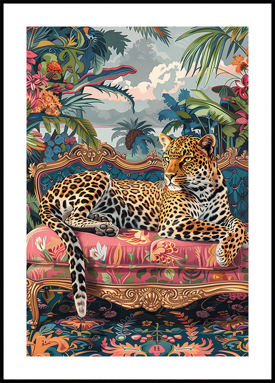 Poster „Leopard faulenzt auf einem Luxussofa“ – Posterbox.dk