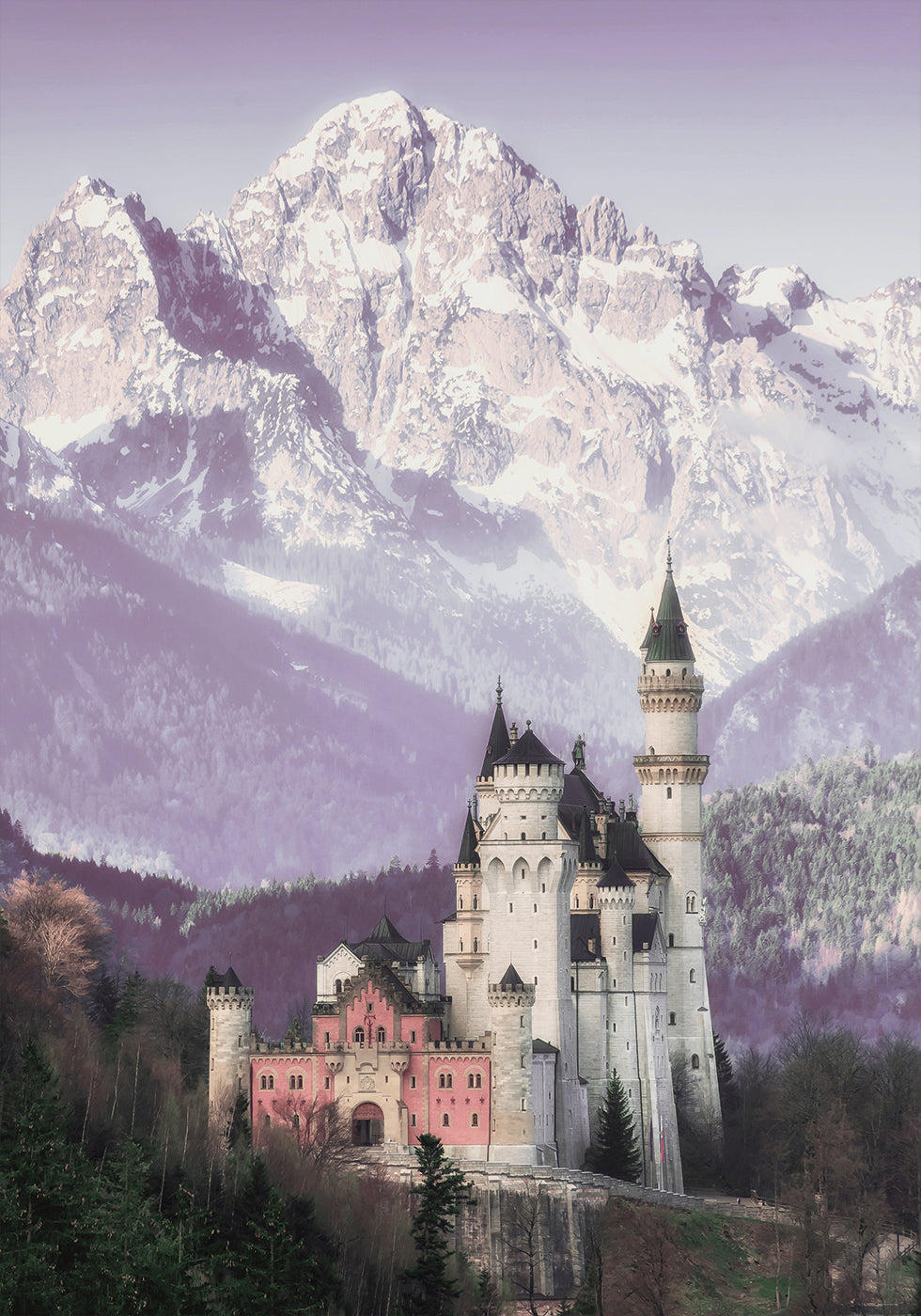 Poster Schloss Neuschwanstein und Alpenberge - Posterbox.dk