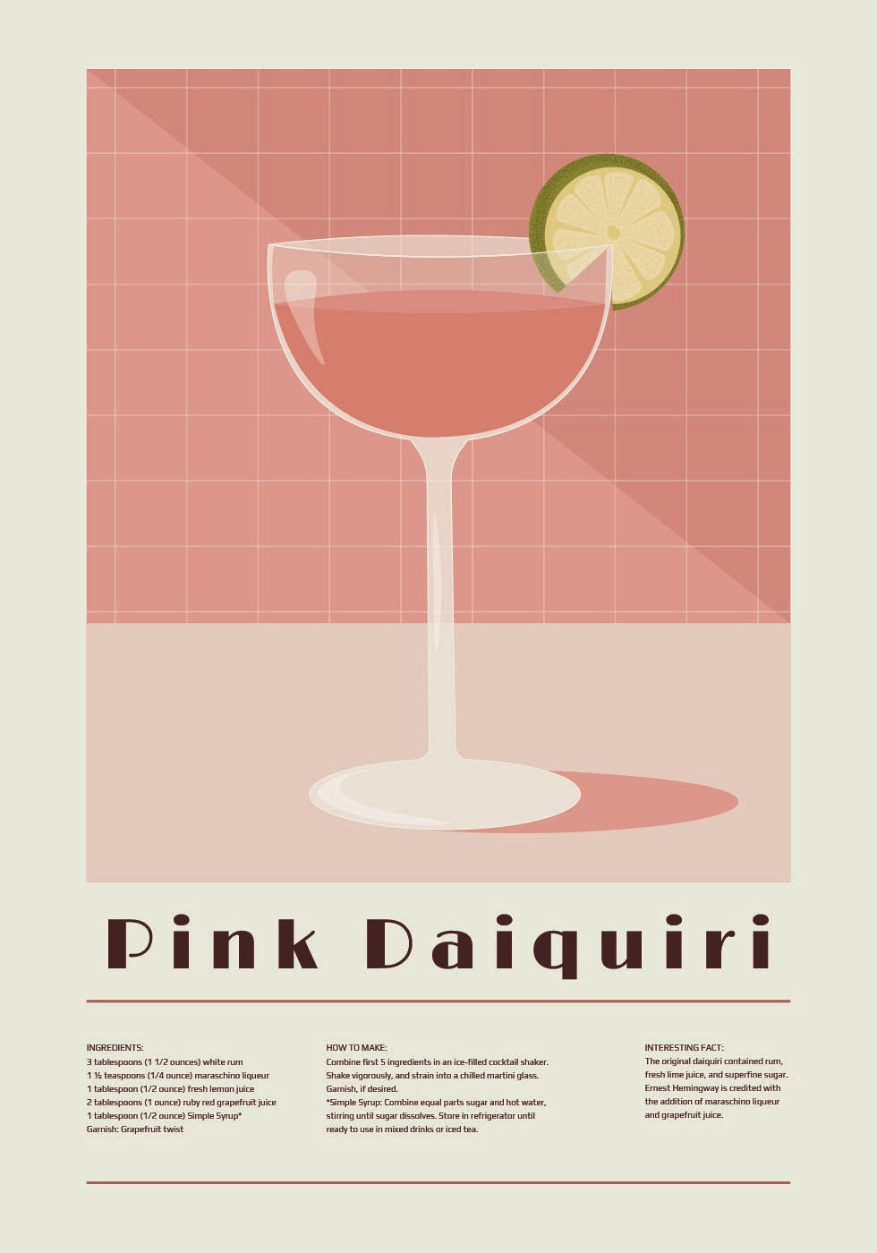 Rosa Daiquiri-Cocktail, Retro-Rezept-Poster