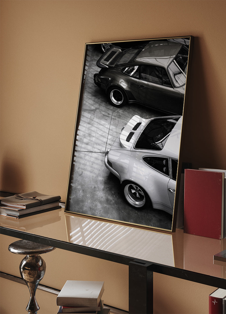 Klassisches Porsche in Schwarz-Weiß-Poster - Posterbox.dk