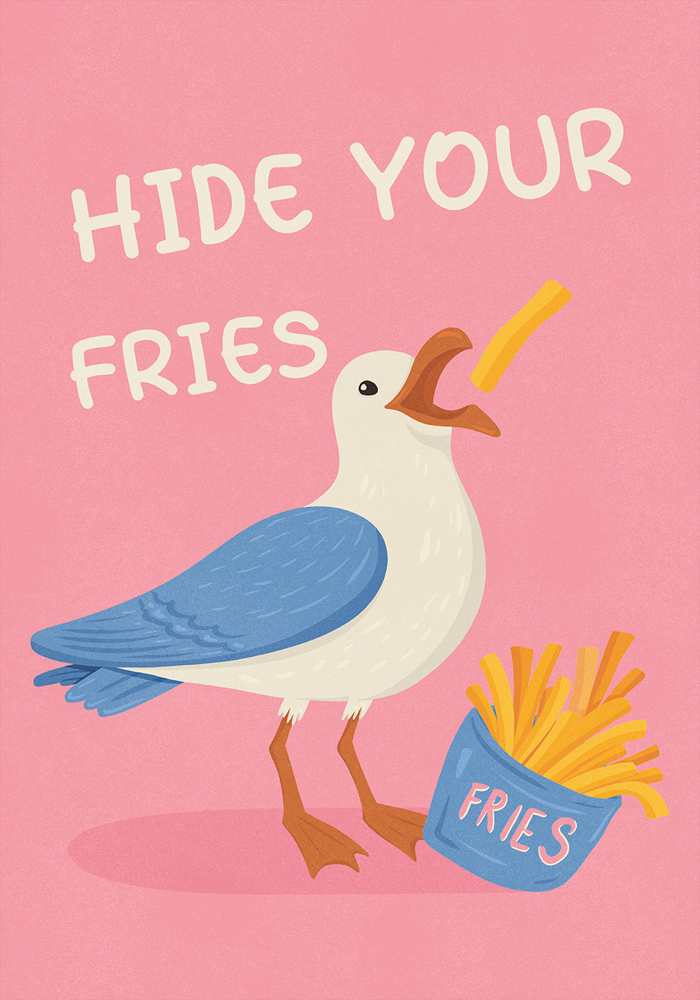 Möwe mit Pommes Frites, humorvolles Illustrationsposter