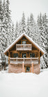Gemütliche Holzhütte in verschneiten Bergen Poster - Posterbox.dk