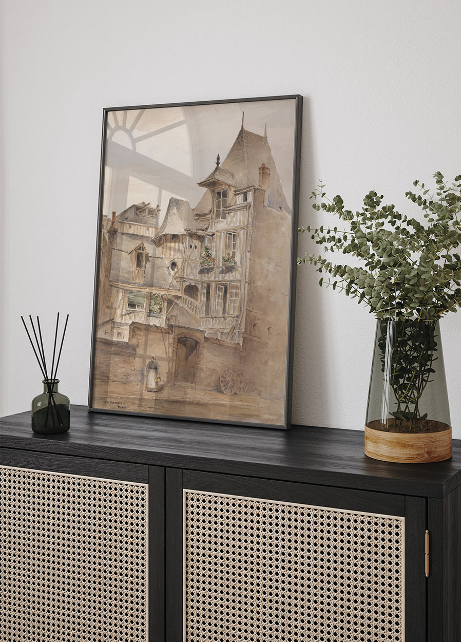 Straßenszene mit mittelalterlichen Häusern von Arnold W. Brunner Poster - Posterbox.dk