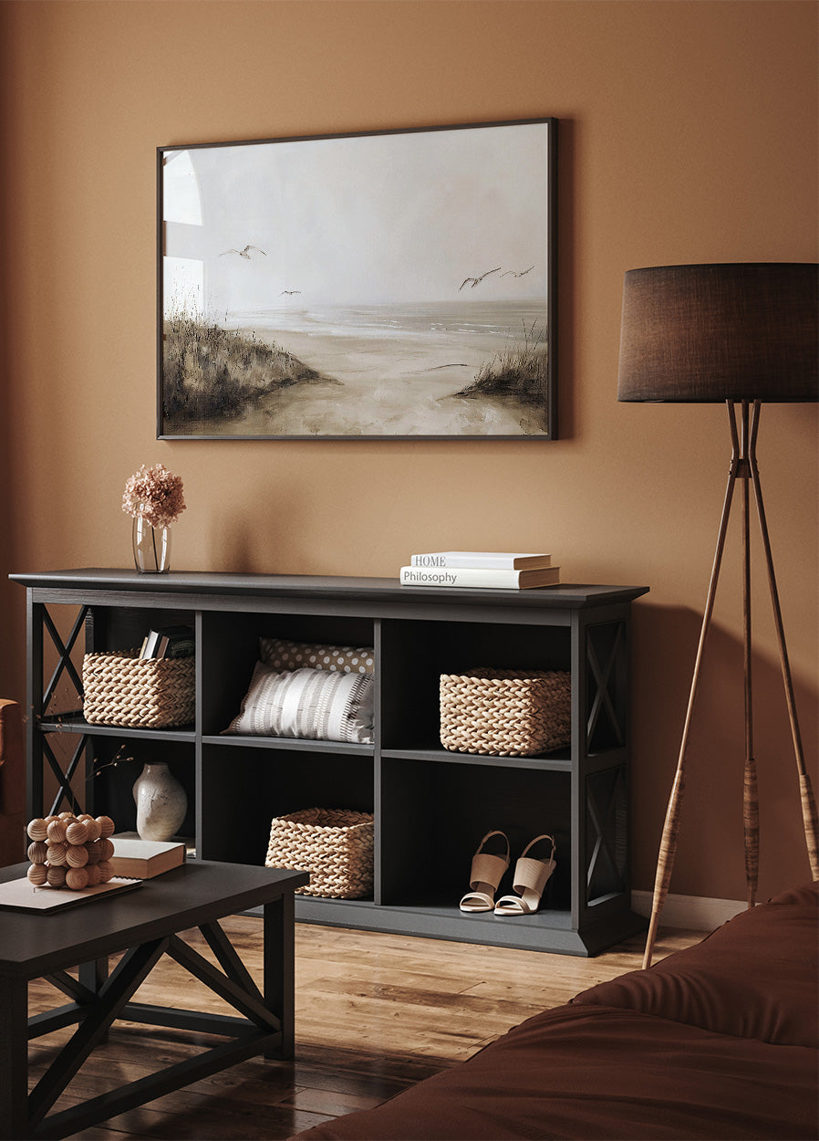 Vintage neutrales Strand-Möwen-Gemälde-Poster - Posterbox.dk