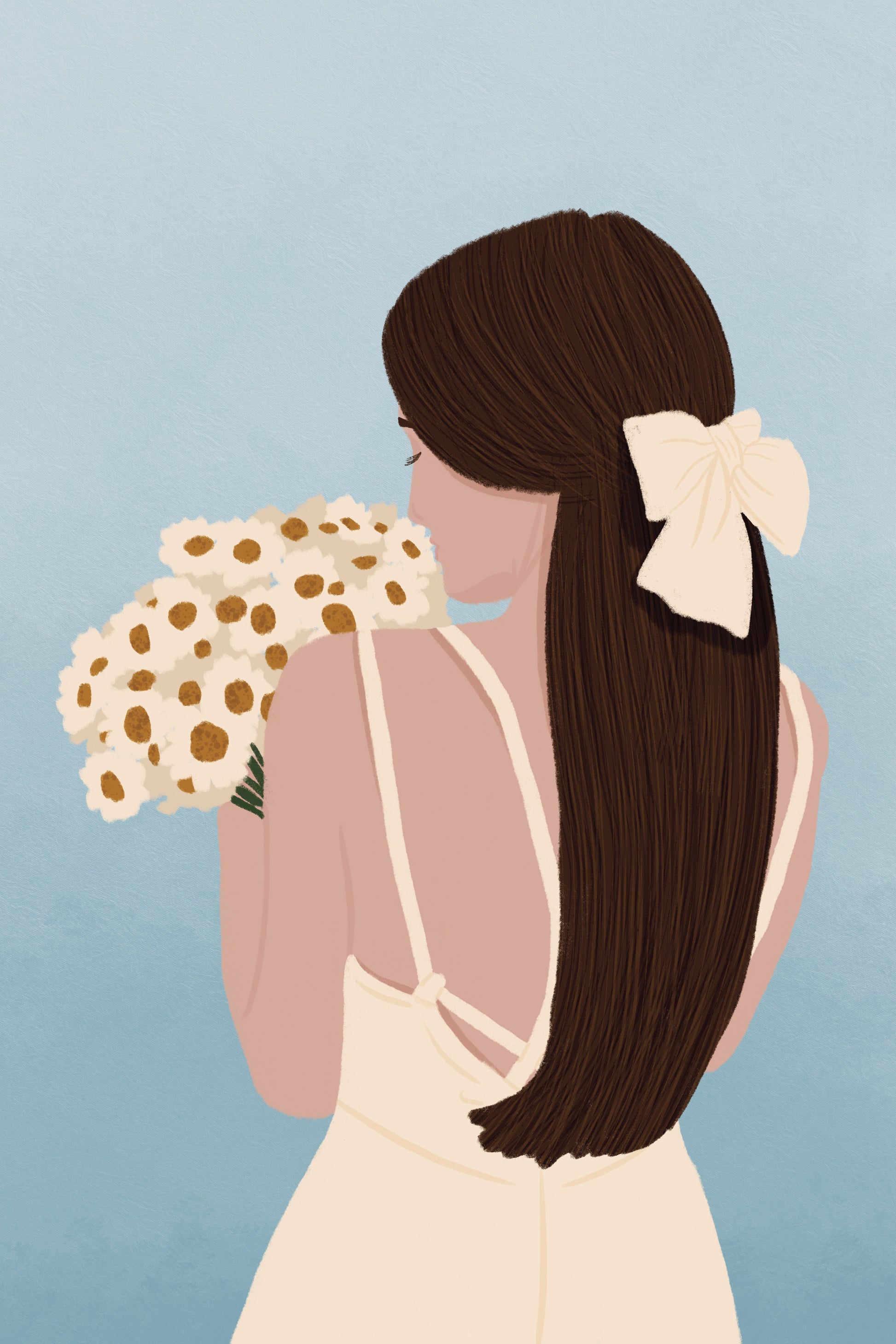 Frau mit Gänseblümchen Poster - Posterbox.dk