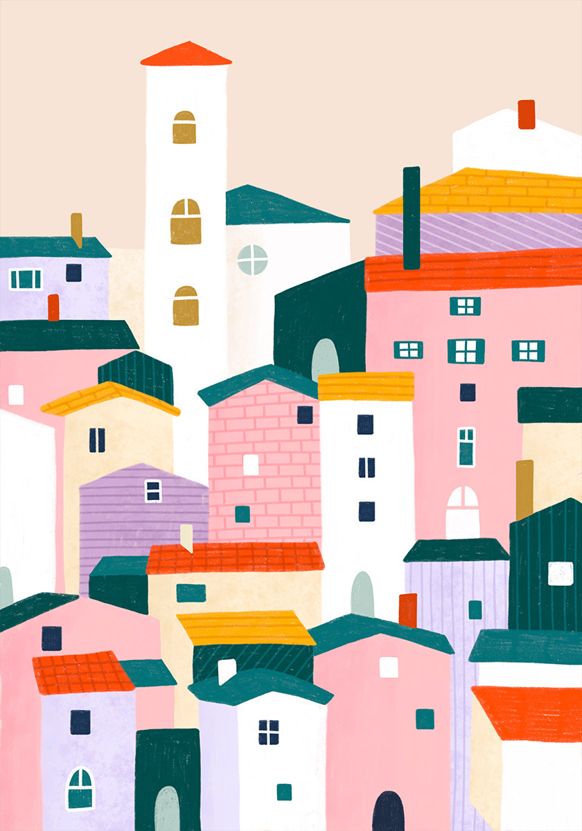 Colorful Village Scene - Posterbox