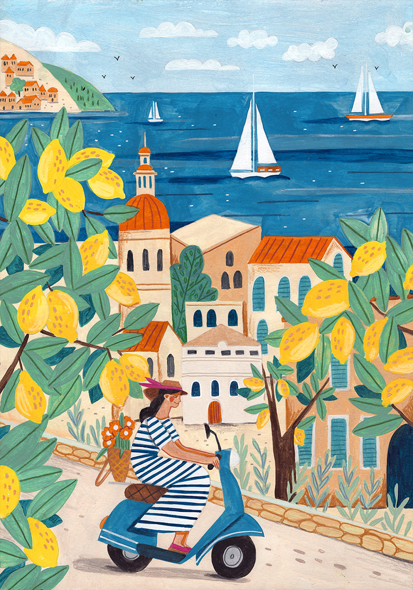 Travel woman on the Amalfi coast, Italy Plakat - Posterbox