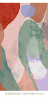 Das Bild ist ein abstraktes Kunstwerk mit einer harmonischen Konvergenz verschiedener Formen und Farben, darunter Rot-, Grün-, Blau- und Lilatöne.