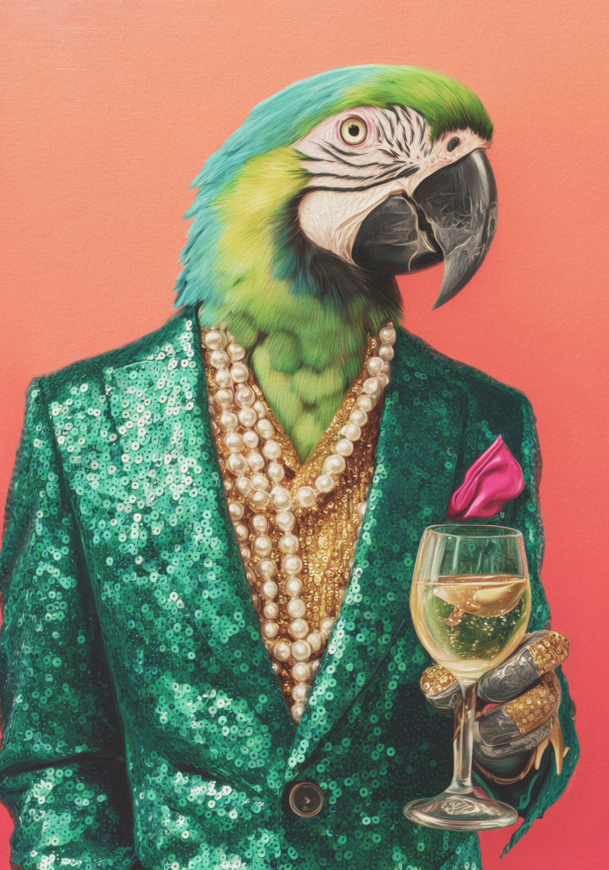 Eleganter Papagei mit Wein