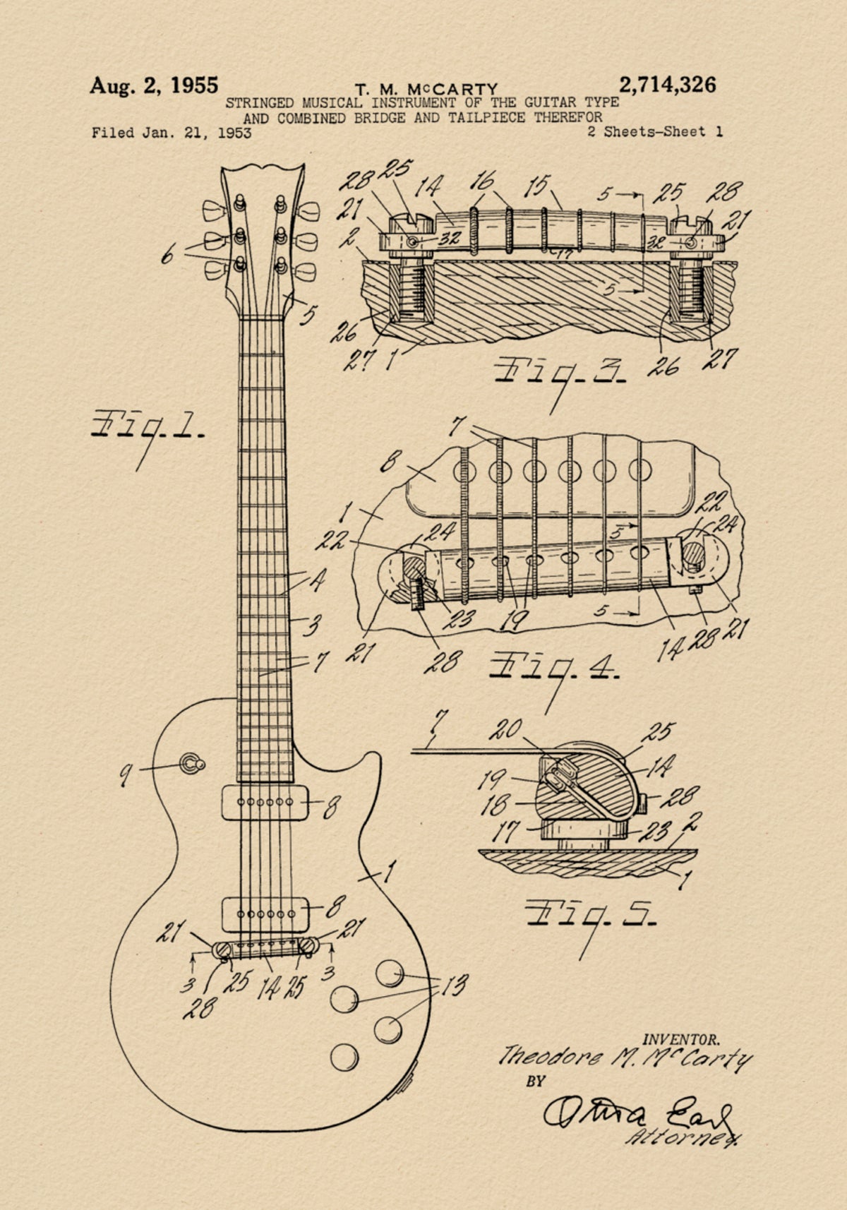 Vintage-Gitarren-Patentzeichnung