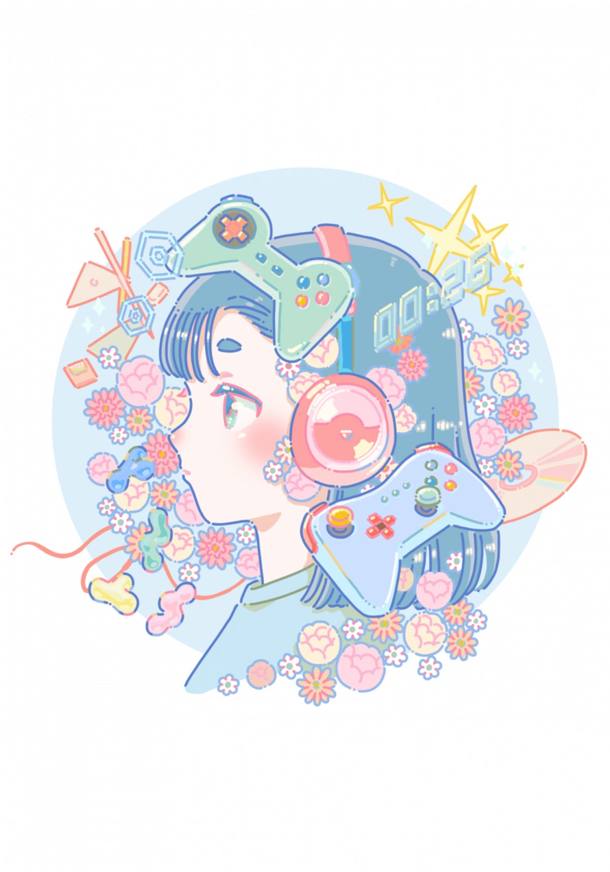 Verträumtes Pastell-Gamer-Girl