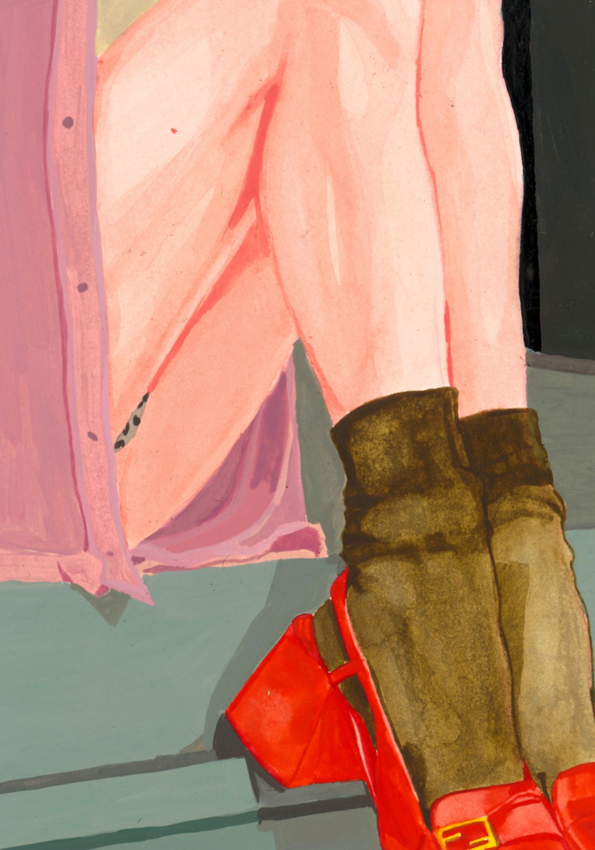 Bunte Beine, rote Schuhe