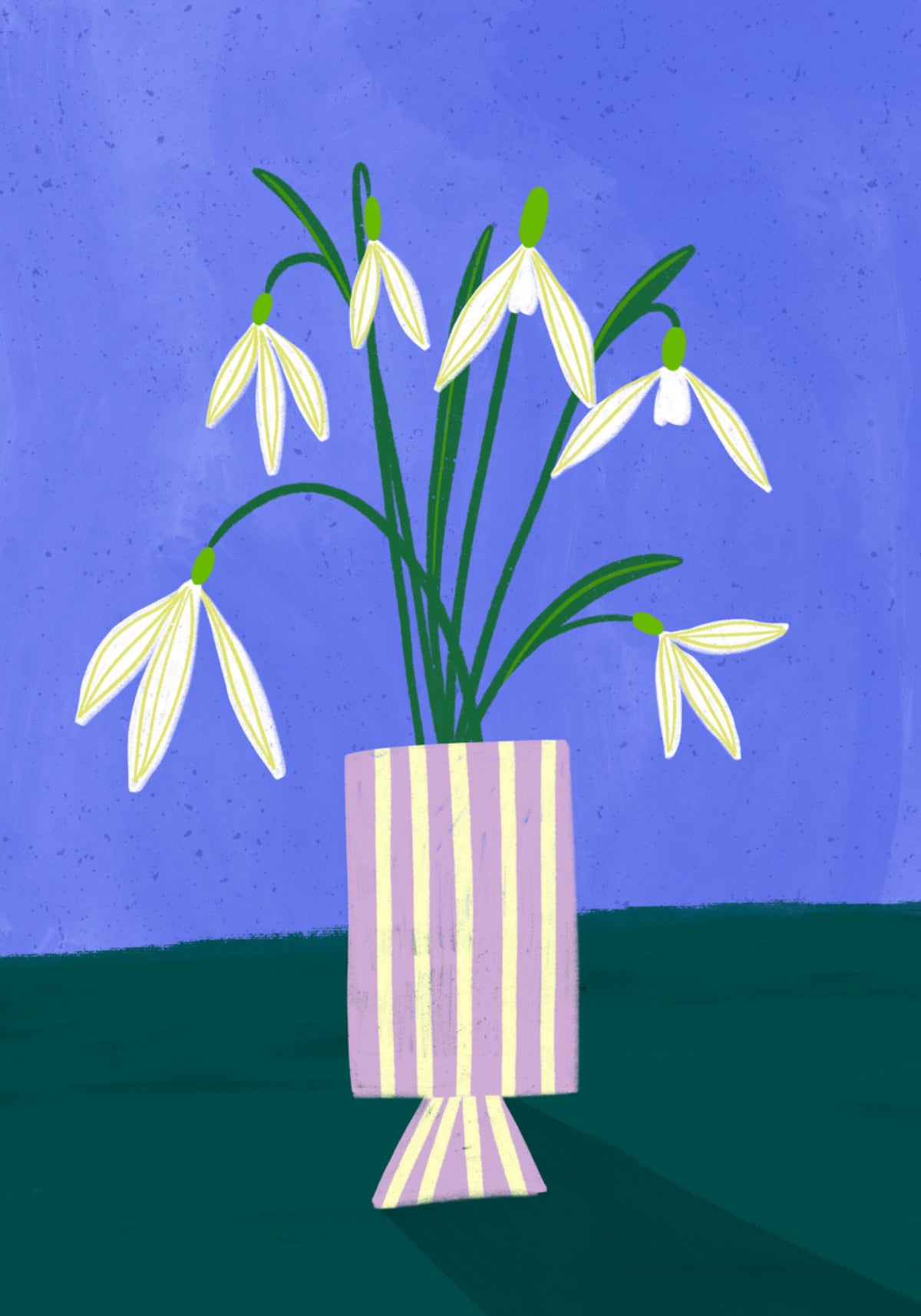 Schneeglöckchen in gestreifter Vase