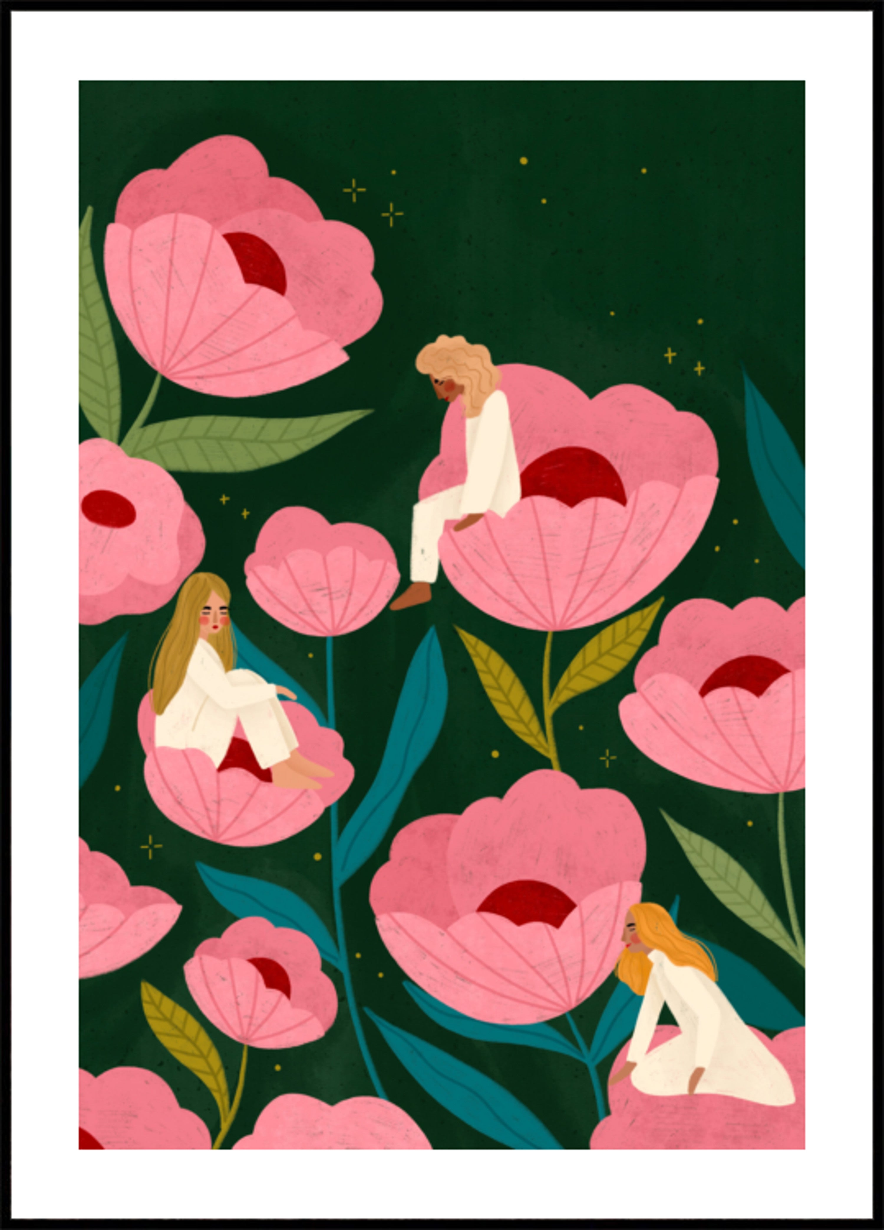 Ruhige Frauen in Blumen