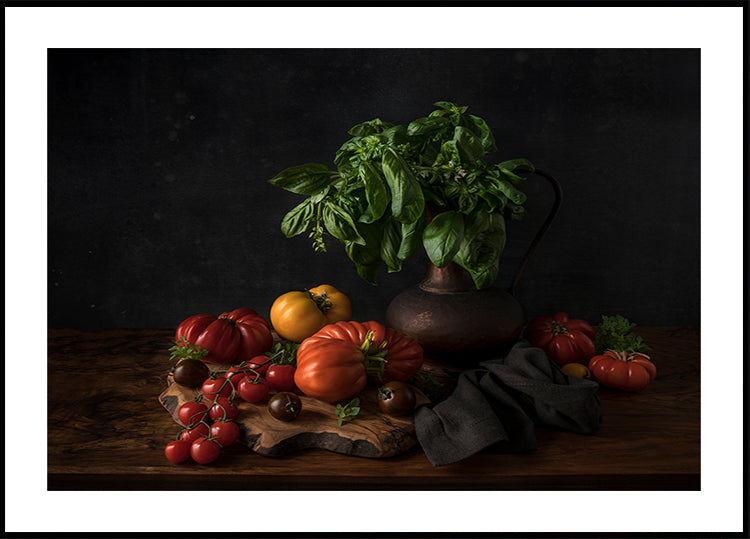Still life with tomatoes and basil Plakat - Posterbox