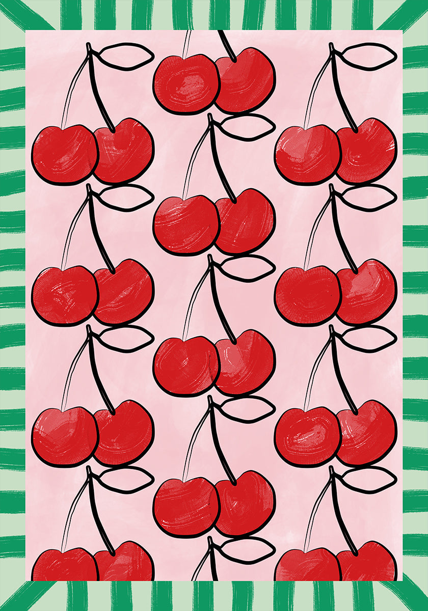 Red Cherries on a Pink Plakat - Posterbox