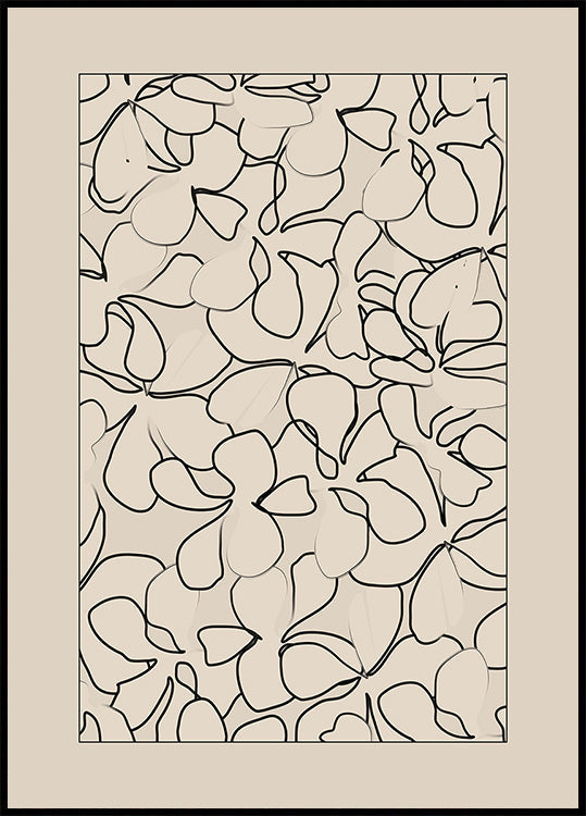 Seamless Pattern of Outlined Flowers Plakat - Posterbox