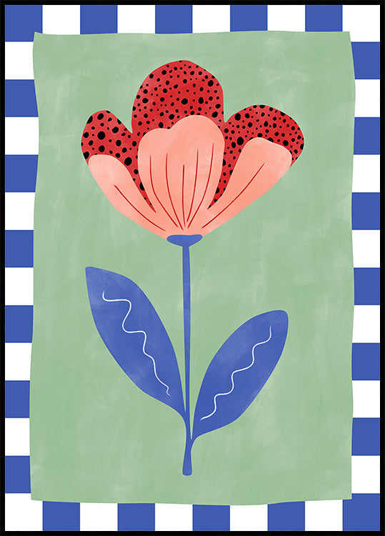 Stylized Flower With Red Petals And Black Dots Plakat - Posterbox