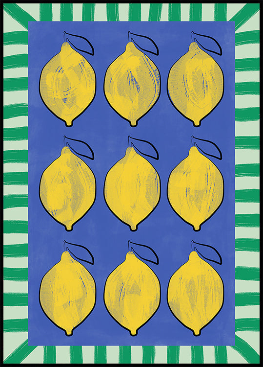 Vibrant Yellow Lemons on a Deep Blue Plakat - Posterbox