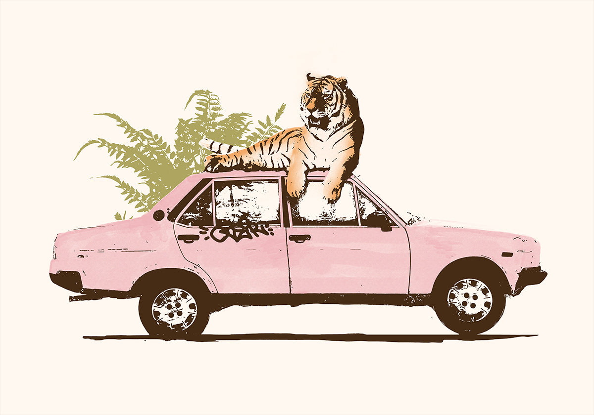 Tiger On Car - Posterbox