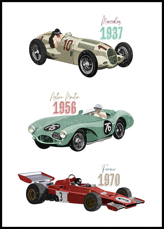 Vintage Racecars Plakat - Posterbox
