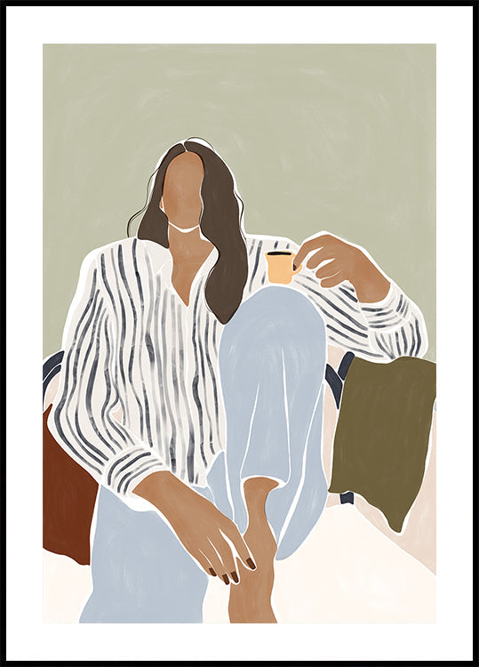 Woman Enjoying a Cup of Espresso Plakat - Posterbox
