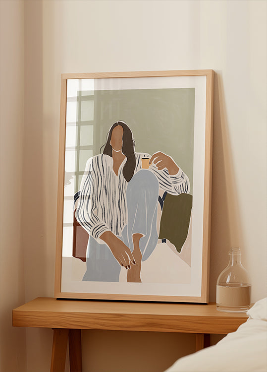 Woman Enjoying a Cup of Espresso Plakat - Posterbox