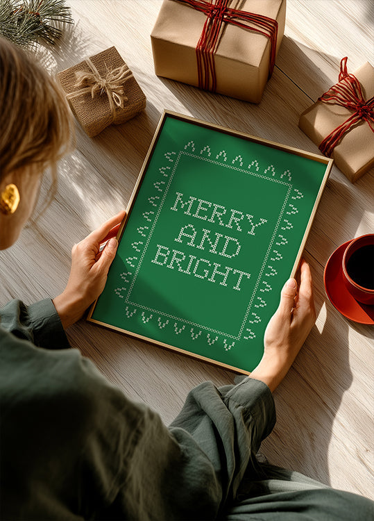 Merry and Bright - Cross Stitch - Green Plakat - Posterbox