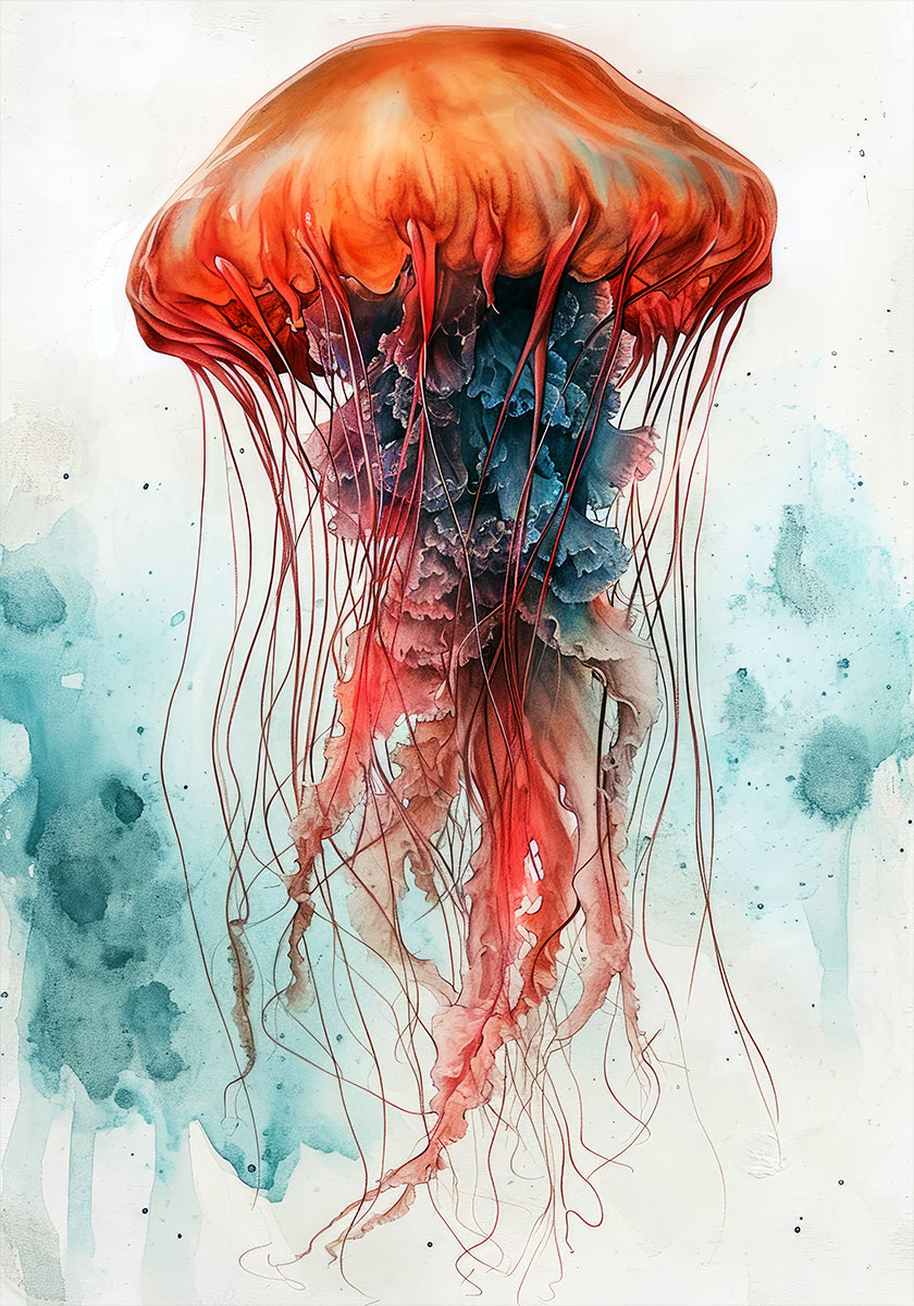 Animal Watercolor Art Medusa Sea Life Plakat - Posterbox