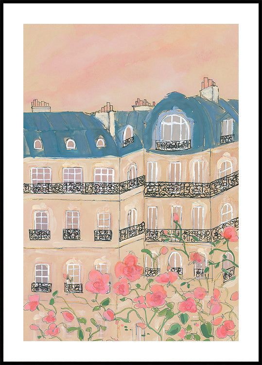 Sunset Over Paris Buildings Plakat - Posterbox