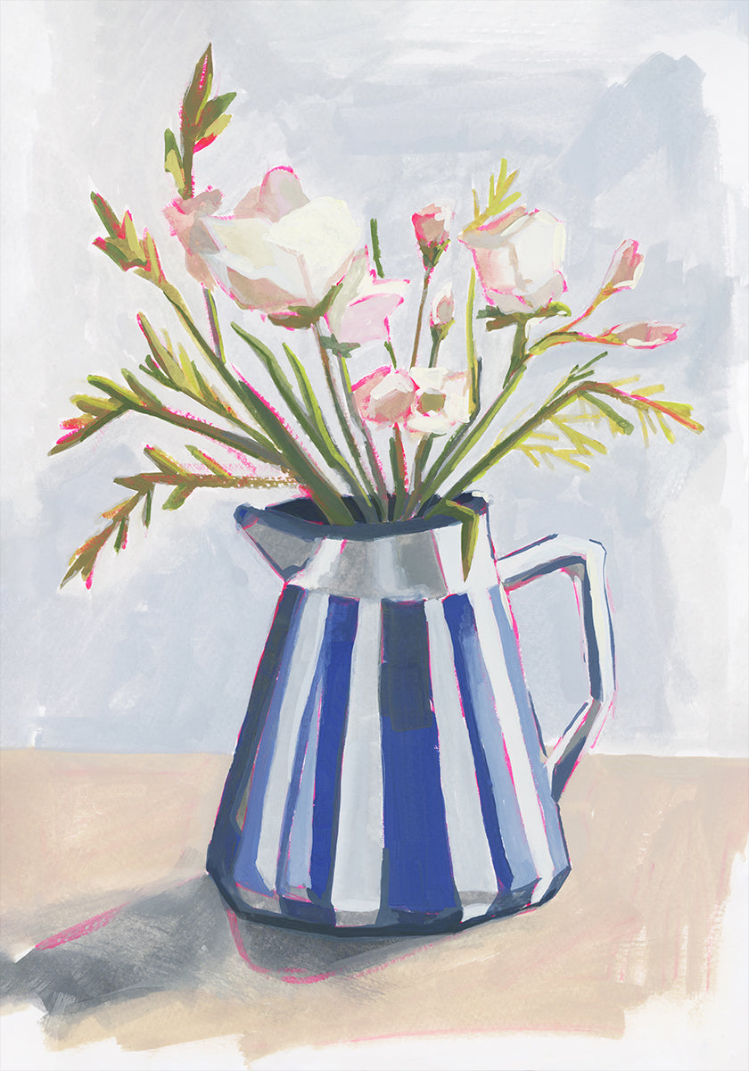 Fresh flowers in a striped vase I (NEW) - Posterbox