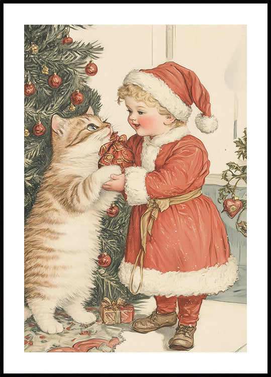 Christmas Kid and Cat Plakat - Posterbox