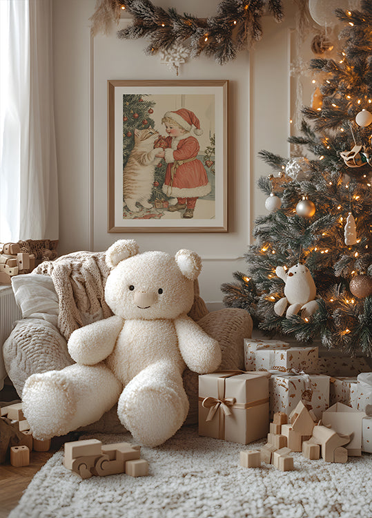 Christmas Kid and Cat Plakat - Posterbox