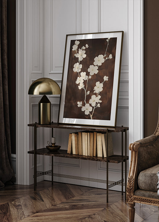 White Cherry Blossom Brown Background (NEW) - Posterbox