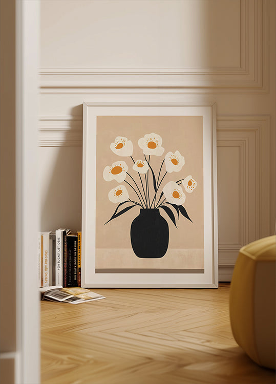 White Flowers in Black Vase (NEW) - Posterbox