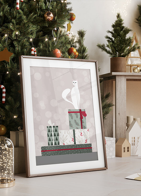 Poster mit Retro-Katze und Geschenken