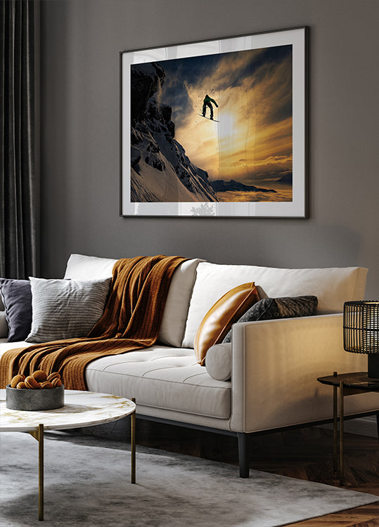 Snowboard-Poster bei Sonnenuntergang