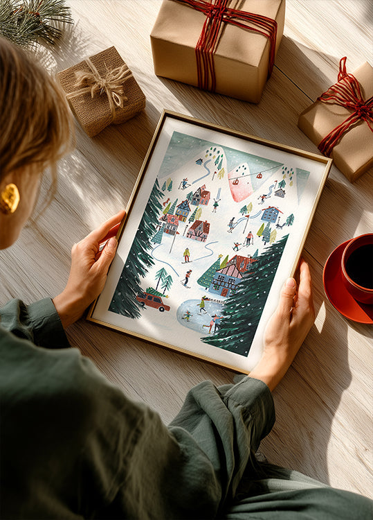 Langlauf-Skifahren in den Bergen zu Weihnachten Poster