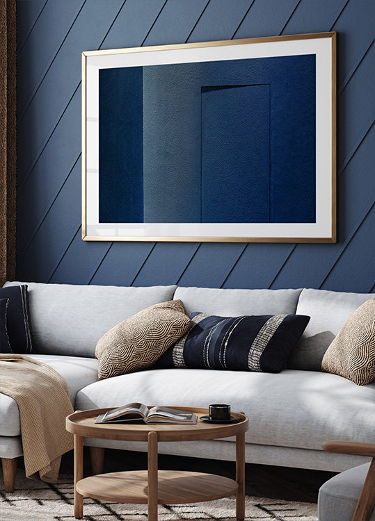 Blauer Minimalismus oder eine Geheimtür Poster