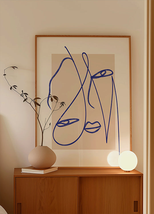 Abstraktes blaues Line-Art-Poster