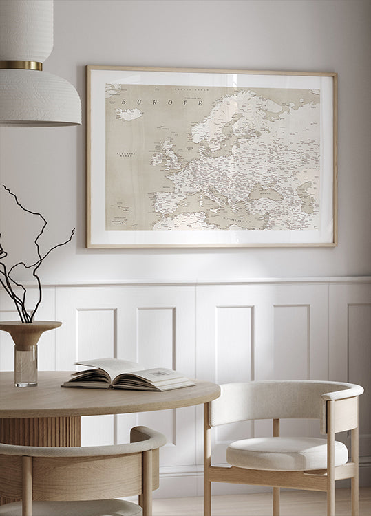 Poster mit detaillierter Karte von Europa im Vintage-Look