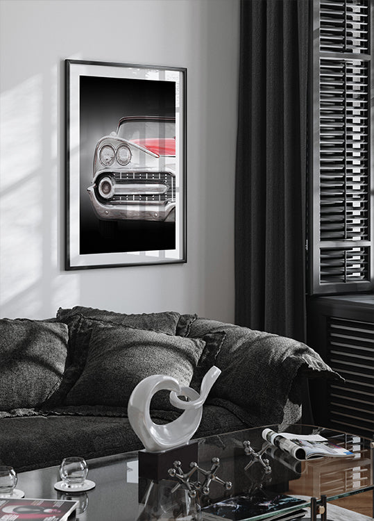 Poster mit Vorderansicht des amerikanischen Oldtimers Coronet 1959