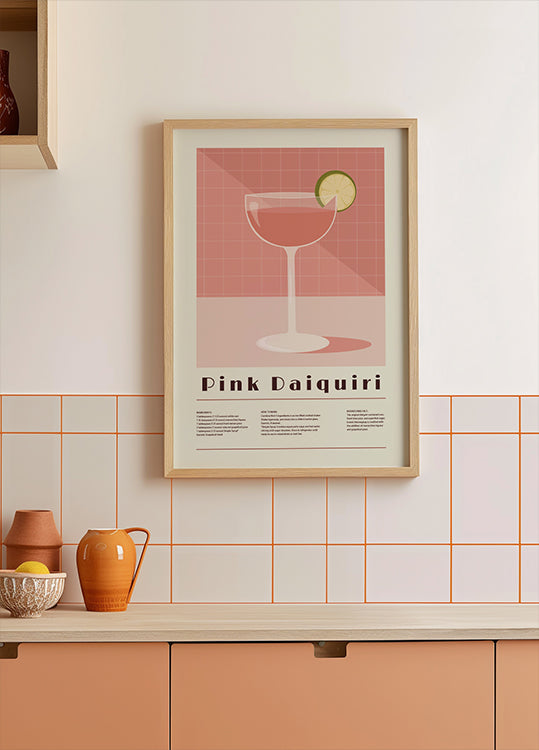 Rosa Daiquiri-Cocktail, Retro-Rezept-Poster