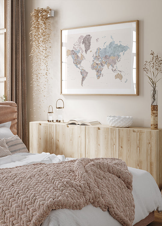 Mahler sehr detaillierte Weltkarte mit Städten Poster