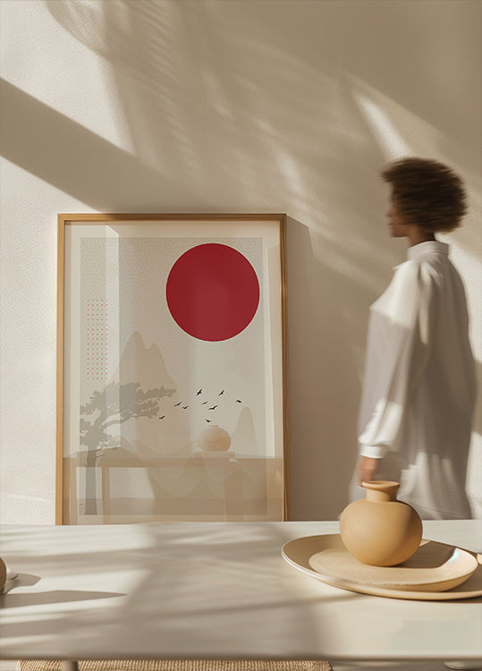 Rotes Sonnenlandschaftsplakat